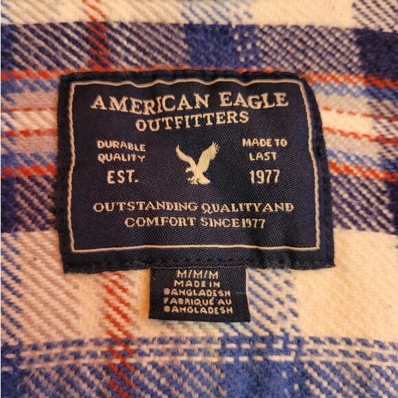 AMERICAN EAGLE Womens Blue Red Plaid Flannel Shirt M Cotton Button Down Gorpcore - Picture 6 of 9